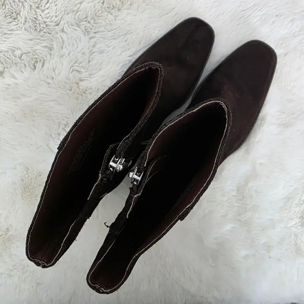 Madewell The Idris Coffee Bean Brown Suede Ankle Booties Side Zip Block Heel 9.5